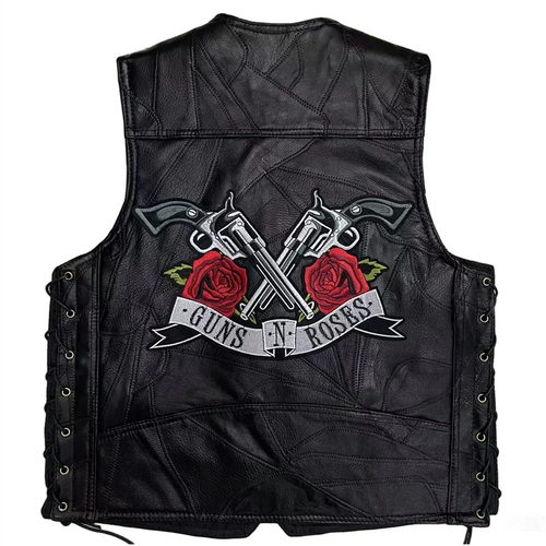 Motorcycle Leather Embroidery Jacket Waistcoat Street Fashion Biker Vest for Man