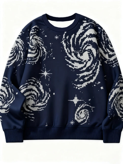Men's Starry Sky Print with Round Neck Comfortable Casual Pullover Streetwear