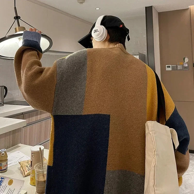 V Neck Cardigan Graphic Hippie Knitted Sweaters for Men Harajuku Fun Large Size