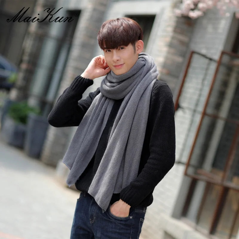 Thick Knitted Scarf  Simple Solid Color Scarf Men's Warm Neckerchief