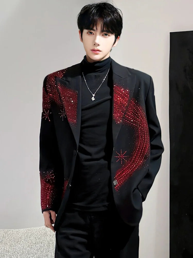 Hot Diamond Shoulder Padded Blazers Men's High-end Handsome Suit Light Jackets