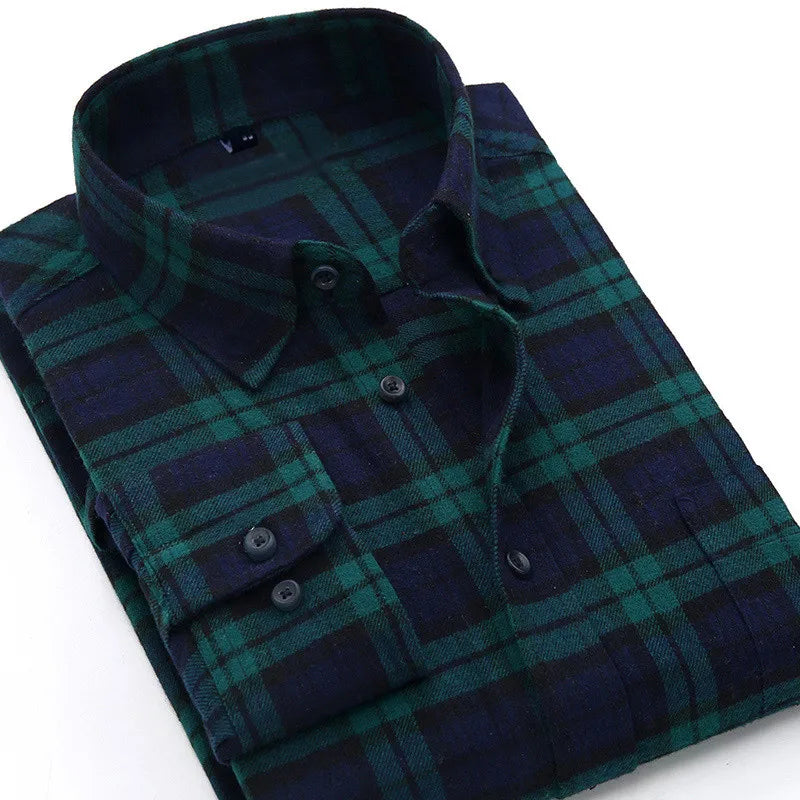 Plaid Flannel Checkered Men Long Sleeve Cotton Check Shirts