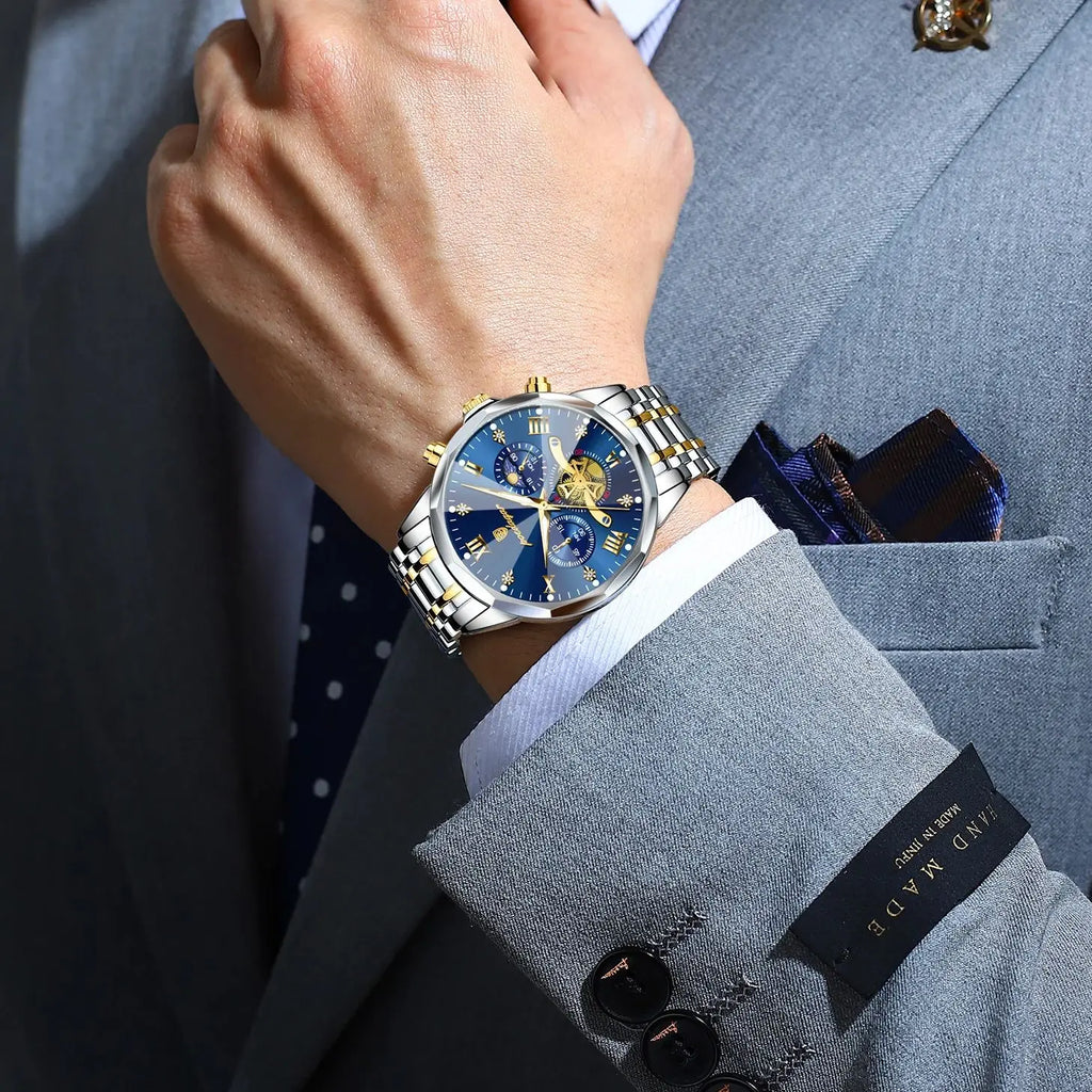 Luxury Waterproof Luminous Chronograph Wristwatch Stainless Steel Quartz Men's Watches