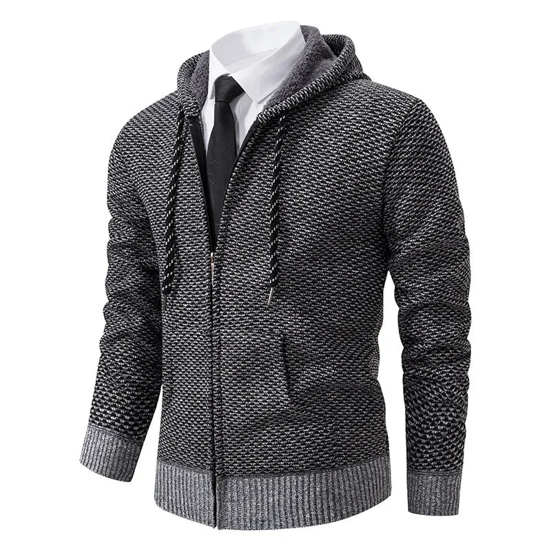 Casual Sweater Men Zip-up Cardigans Leisure Knitted Hooded Fleece Coat