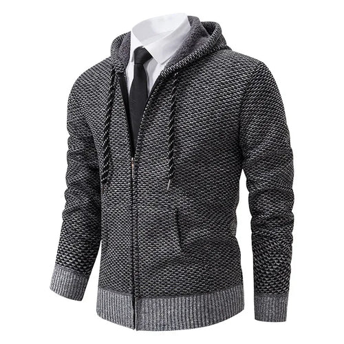 Casual Sweater Men Zip-up Cardigans Leisure Knitted Hooded Fleece Coat