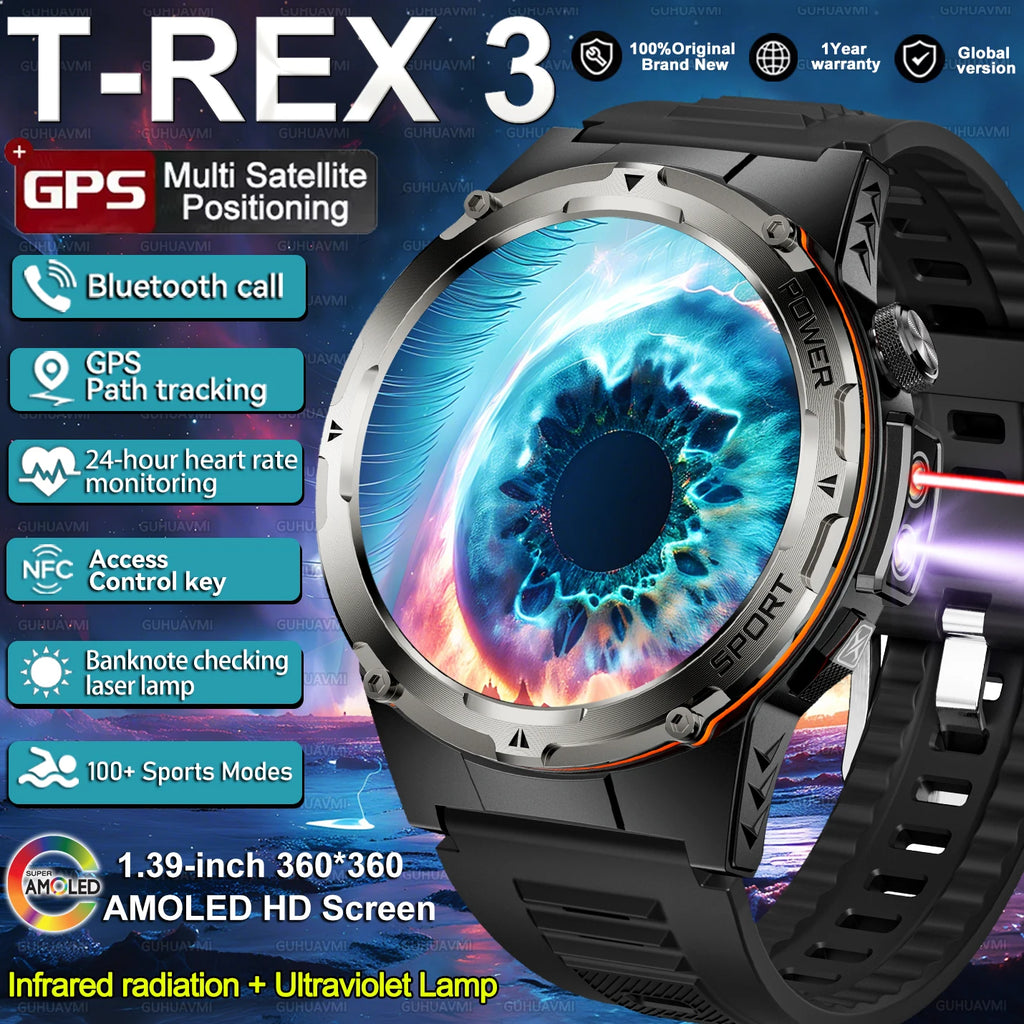 T-Rex 3 Military Smart Watch Men Compass AMOLED HD Screen Sport Bracelet