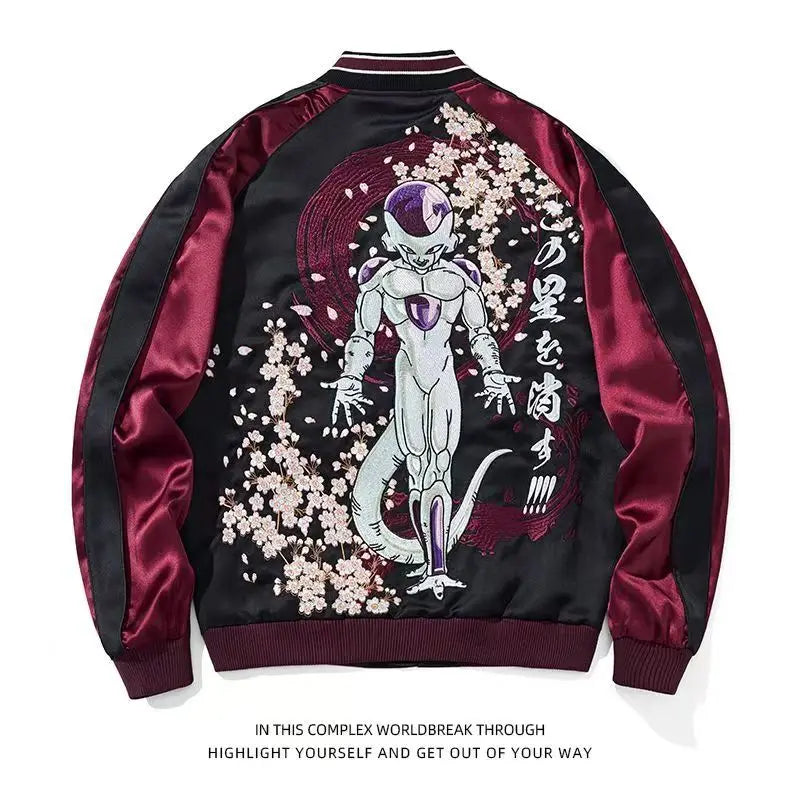Dragon Ball/One Piece Goku Retro Zipper Jackets with Oversized Jackets for Men Long Sleeved Jacket Harajuku Loose Streetwear