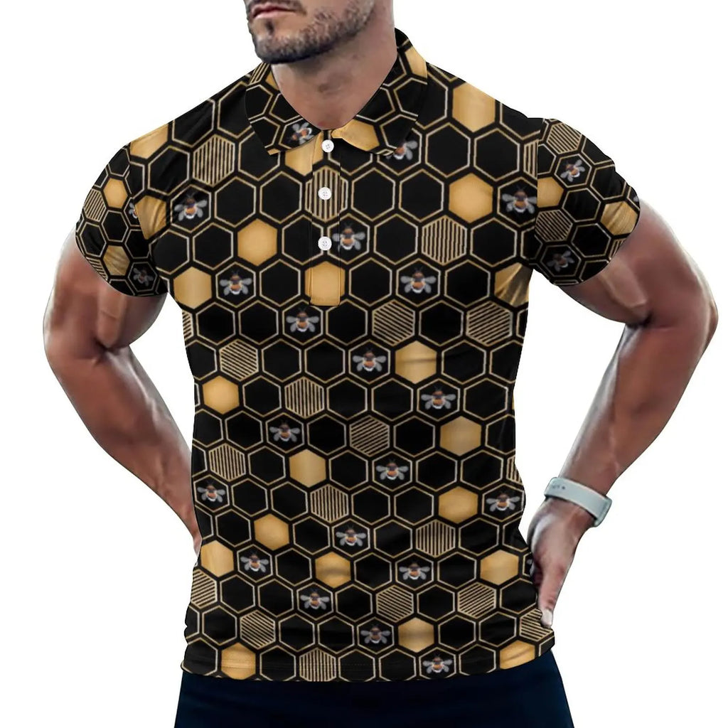 Multi Geometric Print Polo Mondrian Style Streetwear T-Shirts Collar Oversized Clothing
