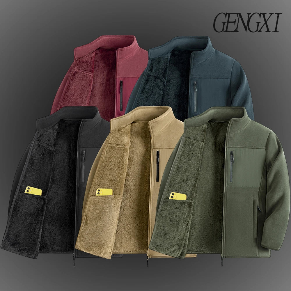 Thickened Thermal Basic Fleece Stand Collar Patchwork Design  Jacket