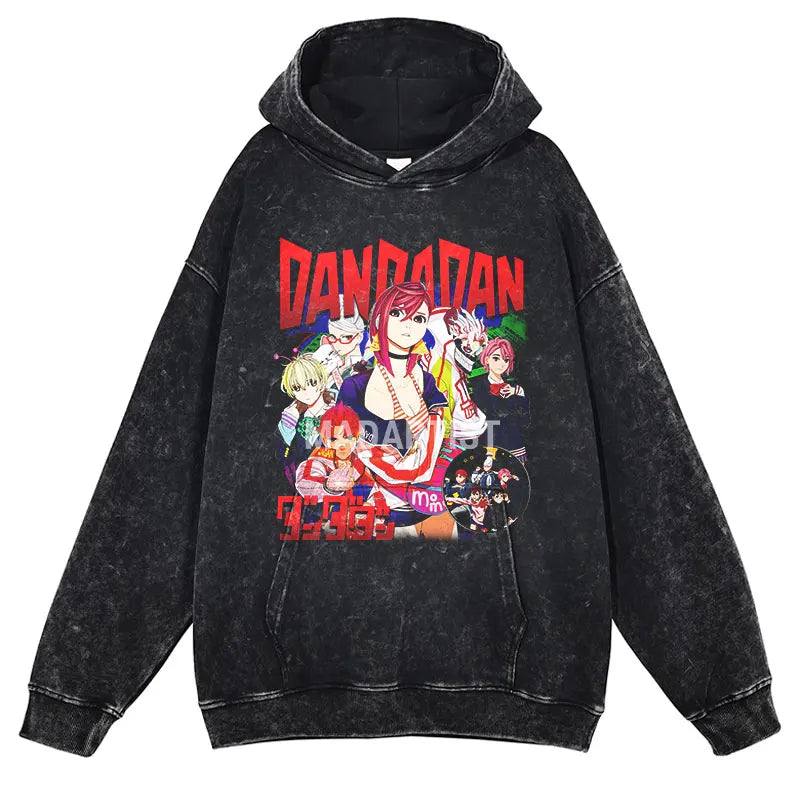 Dan da dan Unisex Hoodies Vintage Washed Hooded Sweatshirts Oversize Streetwear