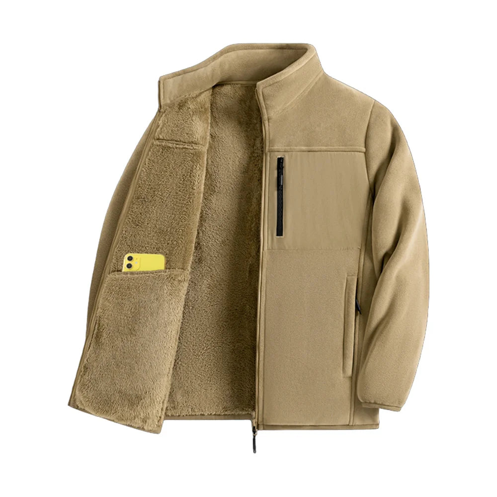 Thickened Thermal Basic Fleece Stand Collar Patchwork Design  Jacket