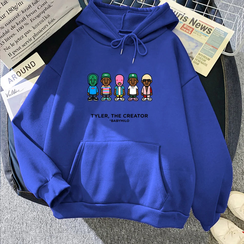 Tylerr The Creator Hip Hop Vintage Hoodies Men Round Neck Sweatshirts Loose and Comfortable Pullovers