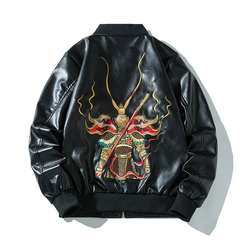 Yokosuka Leather Embroidery Osei Coat Loose Baseball Jacket Leather for Man