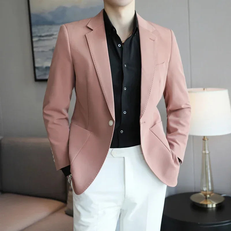 Luxury High-end Solid Color Plaid Stripe Men's Blazer Suit Jacket Coat