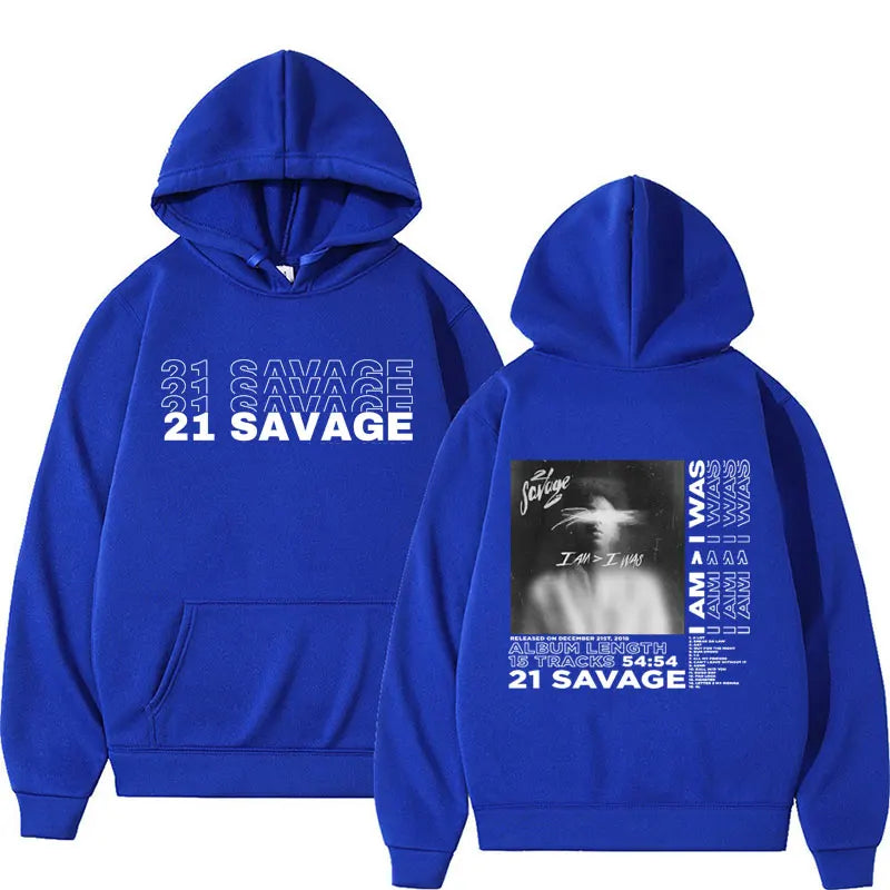 21 Savage I Am I Was Album Sweatshirts Men Hip Hop Style Cozy Pullover Hoodie