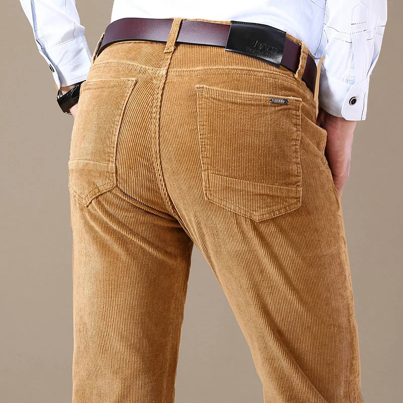 Men's Corduroy Casual Pants Elastic Regular Fit Stretch Trousers