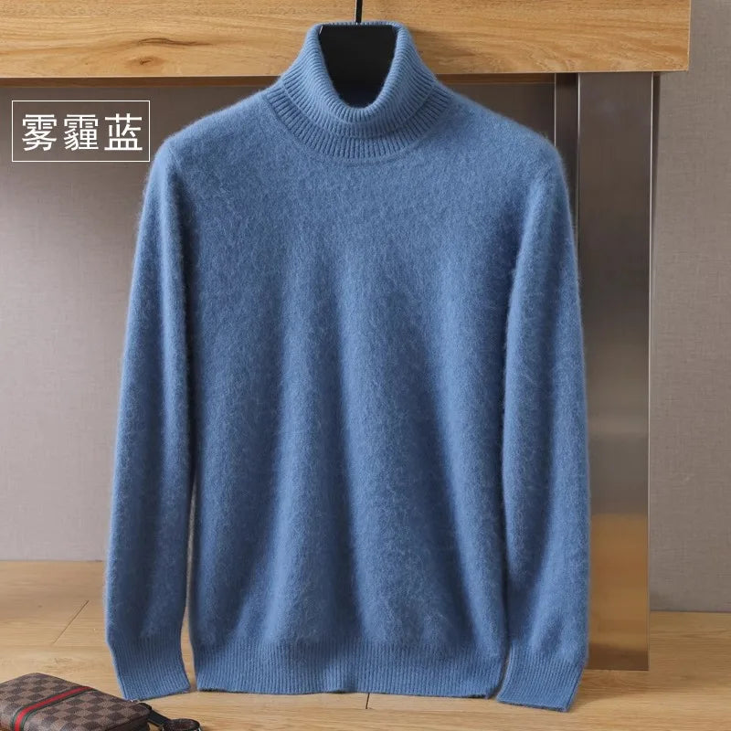 Men's 100% Mink Cashmere Sweater High Lapels Knitted Long Sleeve High-End Jumpers
