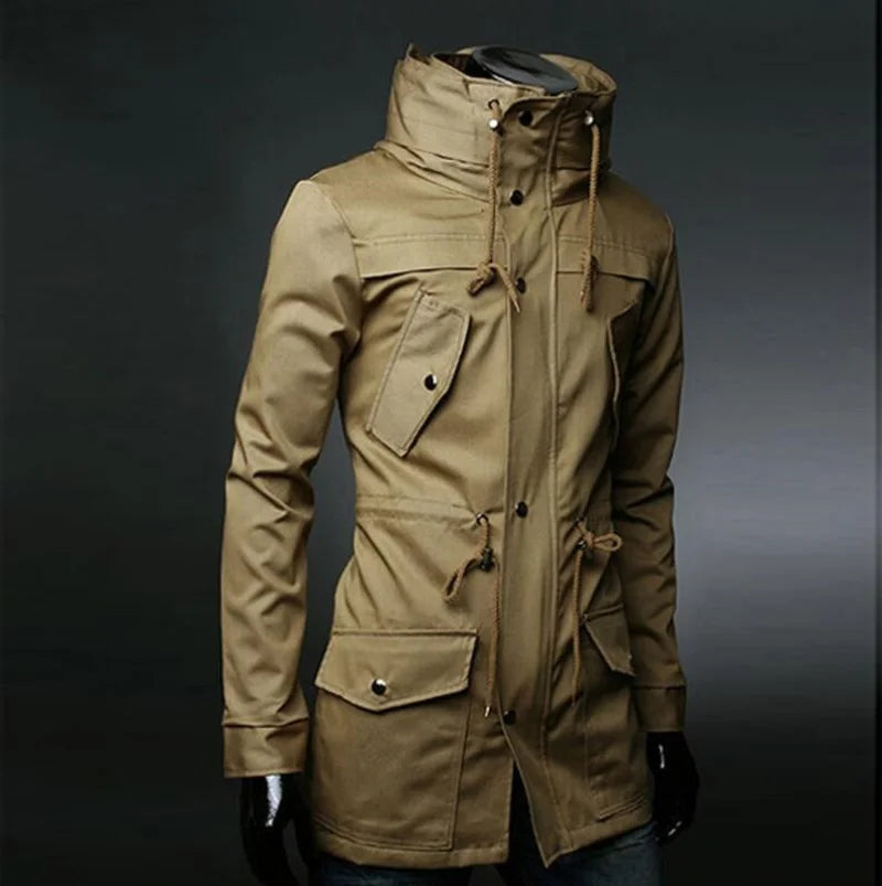 Men's High-end Trench Coat Medium Long Casual Slim Cape Jackets Outerwear