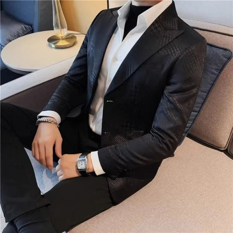 Single Breasted Blazer Coat Men's Suit Jackets Vintage High Quality Fashionable