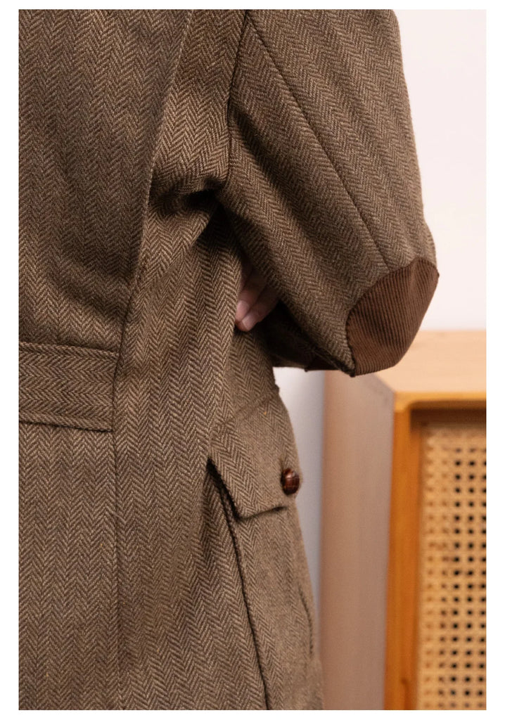 Retro Men's Suit Jacket Brown Blazers Single breasted Multiple Pockets Casual Top