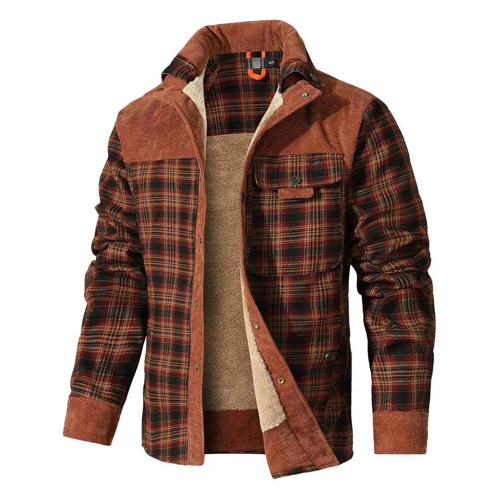 Men's Windproof Casual Bomber Plaid Sherpa Lined Flannel Classic Jacket