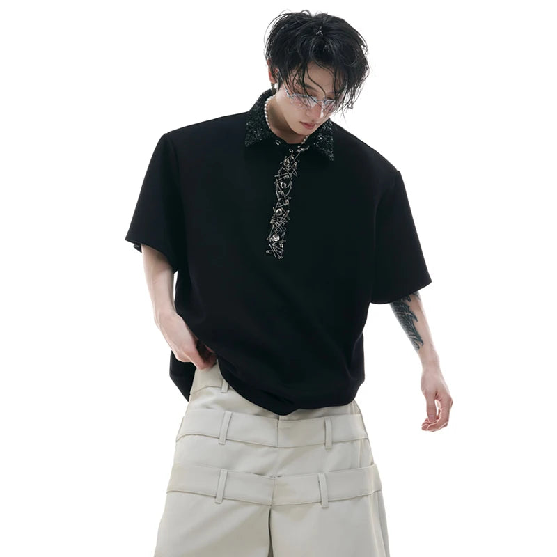 Men's Original Personalized Decorate Neck Shoulder Pad Short Sleeve Tops