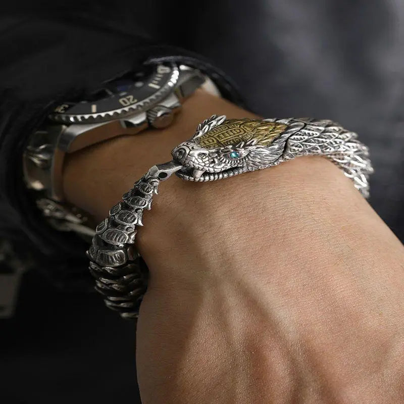 Men's Punk Domineering Ancient Dragon Link Bracelets Sterling Silver Jewelry