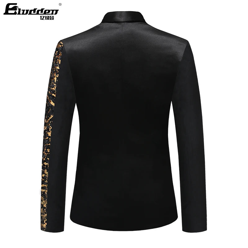 Single Breasted Leopard Sequins Jacket Men Blazer Men's Sequins Suit