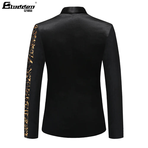 Single Breasted Leopard Sequins Jacket Men Blazer Men's Sequins Suit