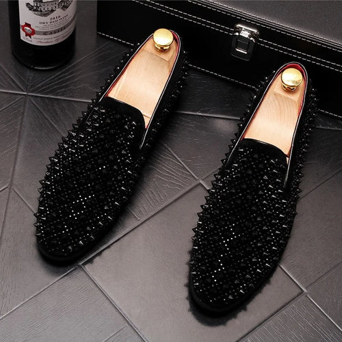 Luxury Men's Rivets Punk Flats Loafers Men Handmade Spiked Shoes Soft Moccasins