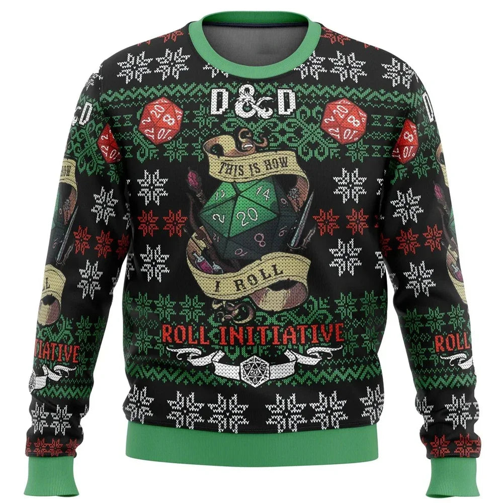 3D Sweatshirt Roll Initiative Dungeons & Dragons Ugly Christmas Sweater Pullover