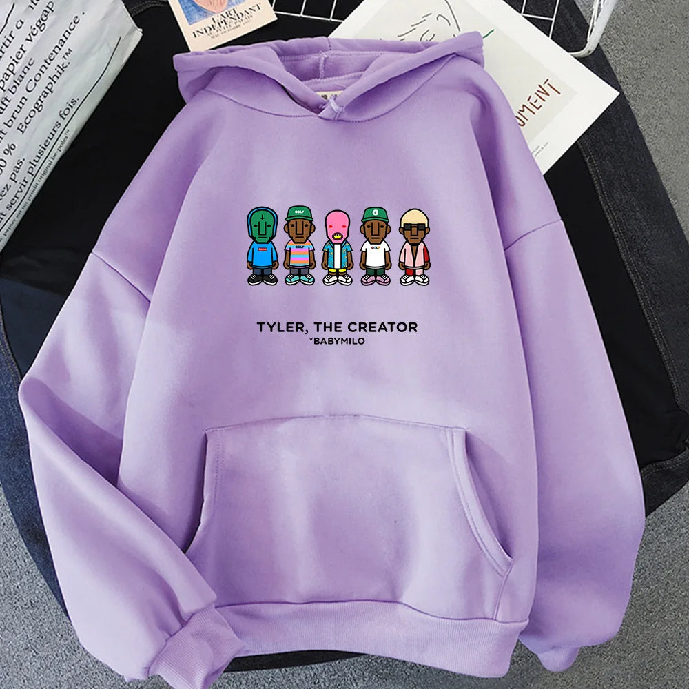 Tylerr The Creator Hip Hop Vintage Hoodies Men Round Neck Sweatshirts Loose and Comfortable Pullovers