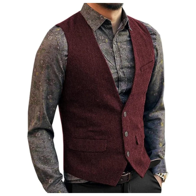 Men's Slim Fit Waistcoat Herringbone Tweed Vintage Style Custom Tailored Vest