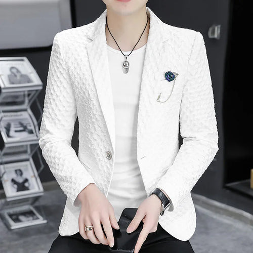 Men's Slim-fit Blazer Korean Handsome Polyester Suit for Men