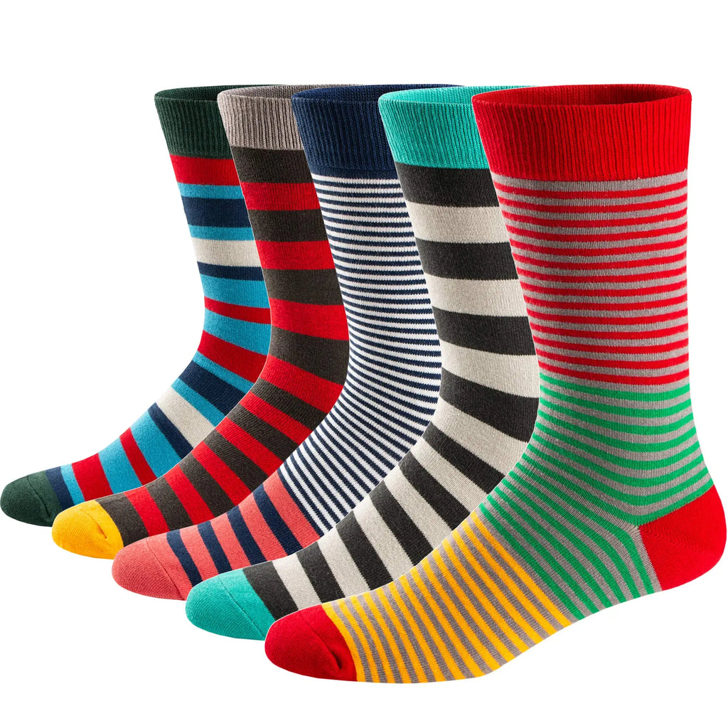 5Pairs Men's Dress Colorful Striped Combed Cotton Novelty Breathable Casual Socks
