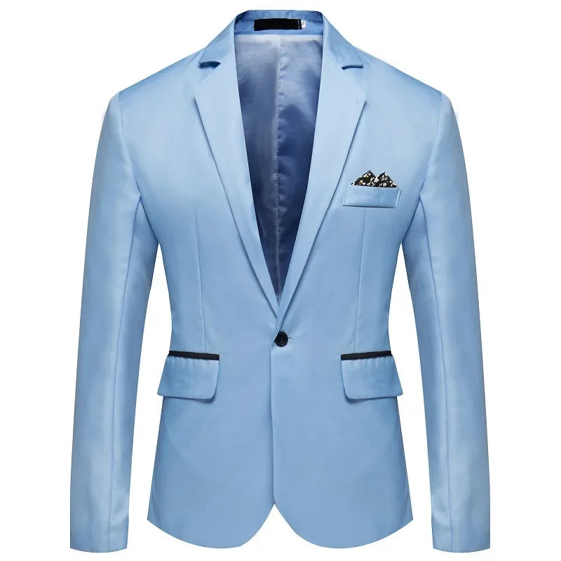 Men's Long Sleeve Single Button Slit Small Suiting Jacket Comfortable Fit