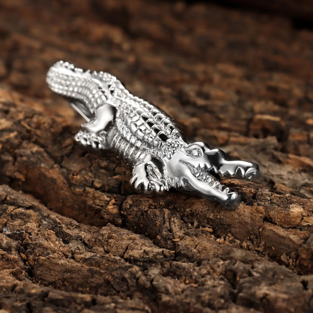 2 Inch Silver Crocodile Tie Clip For Men Unique Necktie Pin