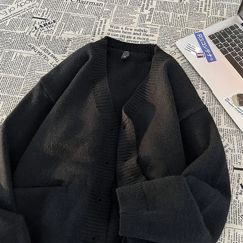 Korean Versatile Cardigan V-neck Men's Jacquard Comfortable Breathable Sweater
