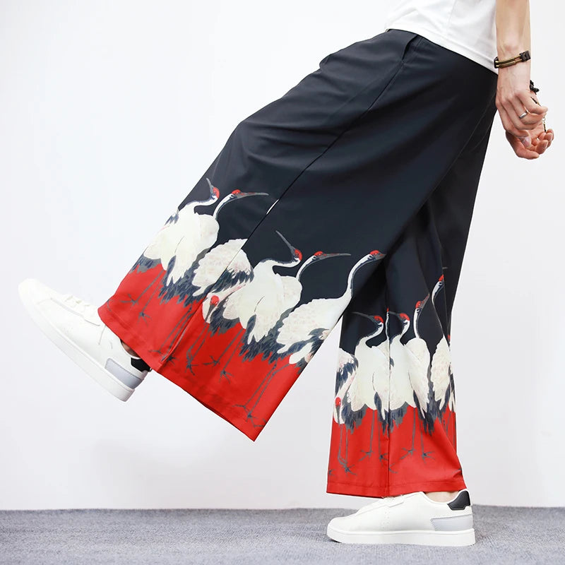 Japanese Loose Men's Wide Leg Casual Trousers Oversized Elastic Waist Sweatpants