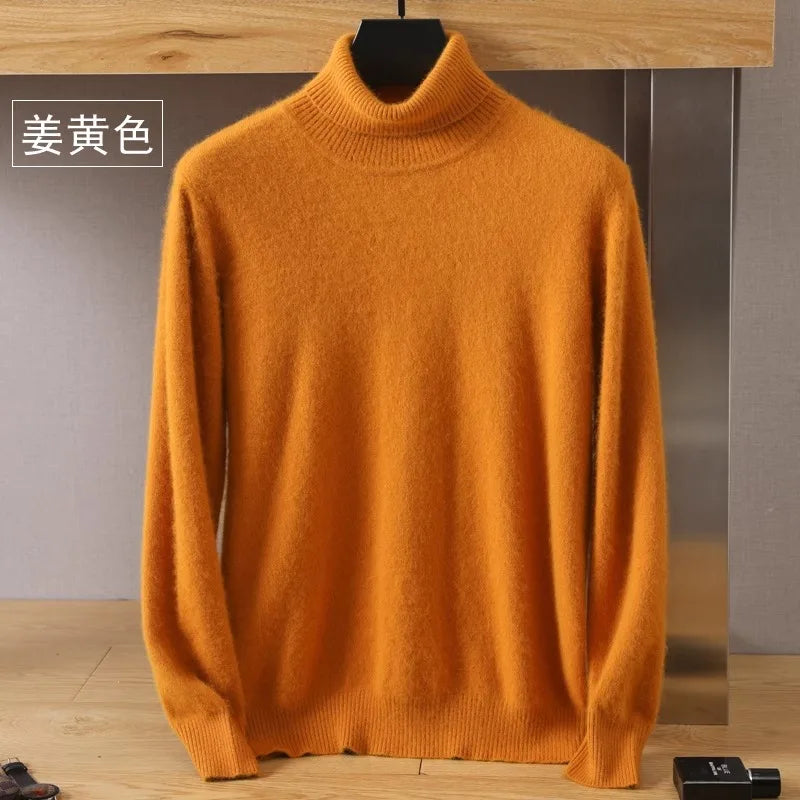 Men's 100% Mink Cashmere Sweater High Lapels Knitted Long Sleeve High-End Jumpers