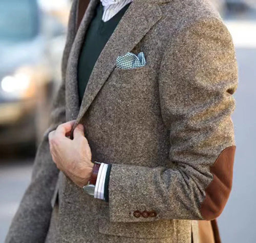 Vintage Tweed Men Suits With Patch Design Smart 1 Piece