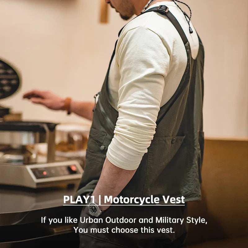 Retro Multi Pocket Nylon Vest Outdoor Dual Bag Coat For Men
