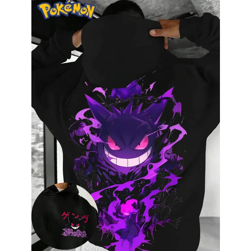 Pokémon Gengar Men Hoodie Loose Street Animation Printing Casual Cool Sweater