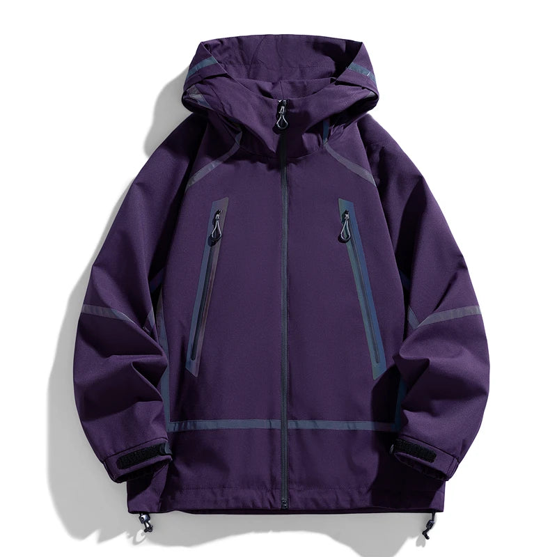 Casual Reflective Jacket Outdoor Hooded Zipper Waterproof Functional Men's American Streetwear
