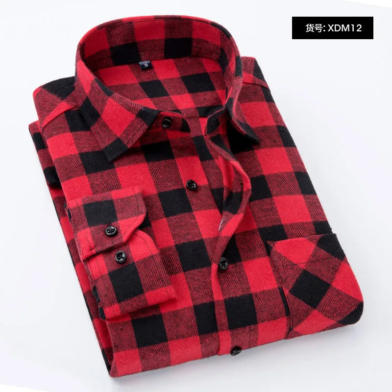 Plaid Flannel Checkered Men Long Sleeve Cotton Check Shirts