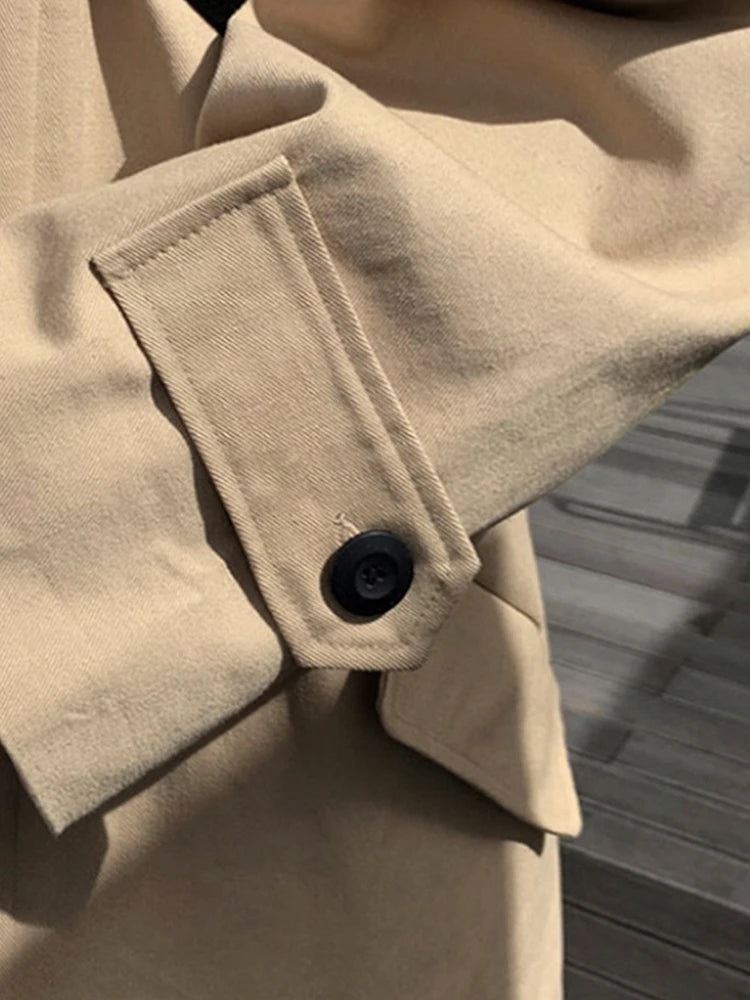 Long Oversized Trench Coat Men Raglan Sleeve Single Breasted Korean Fashion