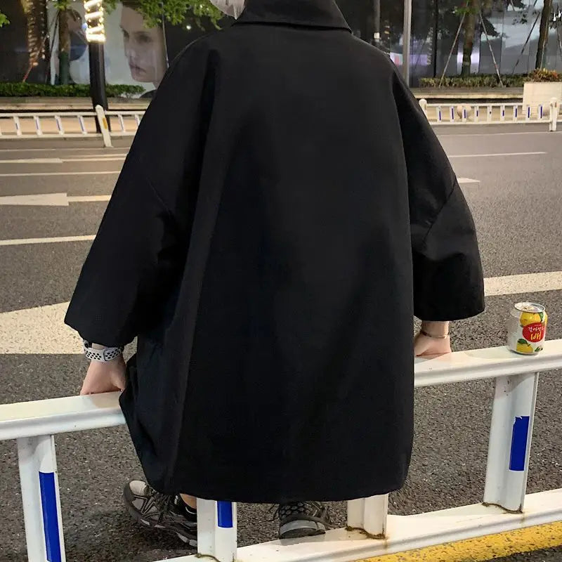 Japanese Men's Splicing Square Collar Button Letters Loose Casual Shirts