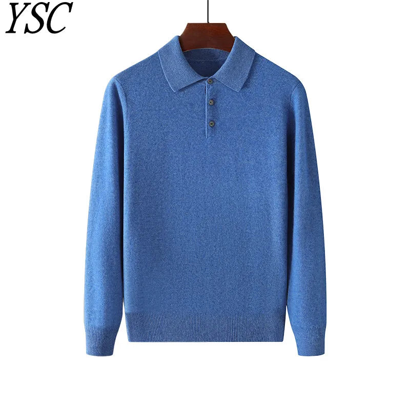 Men Australian Wool Pullover Flip Collar Sweater Long Sleeve High Quality Tops