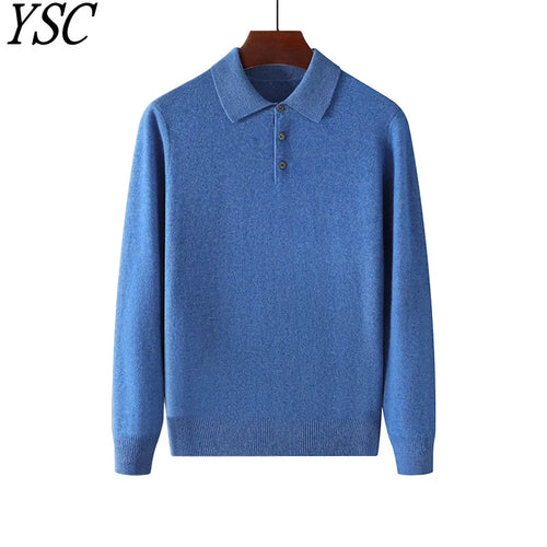 Men Australian Wool Pullover Flip Collar Sweater Long Sleeve High Quality Tops