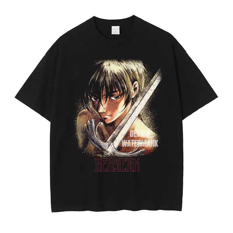 Berserk T-shirts Oversized Vintage Washed Short Sleeve Retro Manga Tops